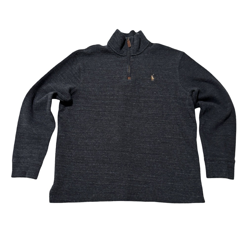 Polo Ralph Lauren Men's 1/4 Zip Pullover Sweater Gray Preppy Sz Large 21.5 x 26